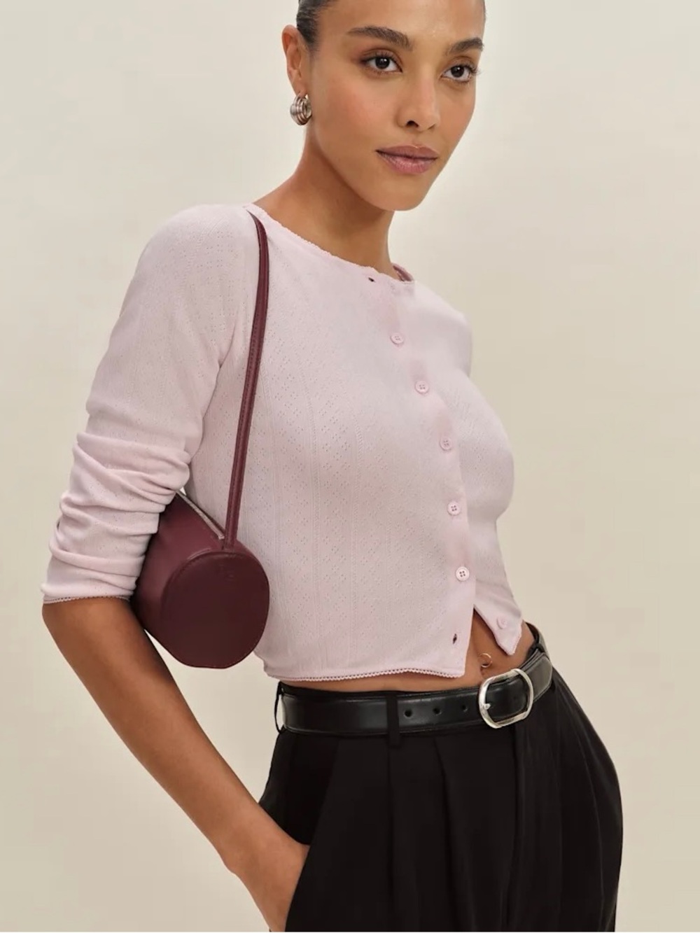 Reformation Ari Pointelle Knit Cardigan in Cherry Blossom